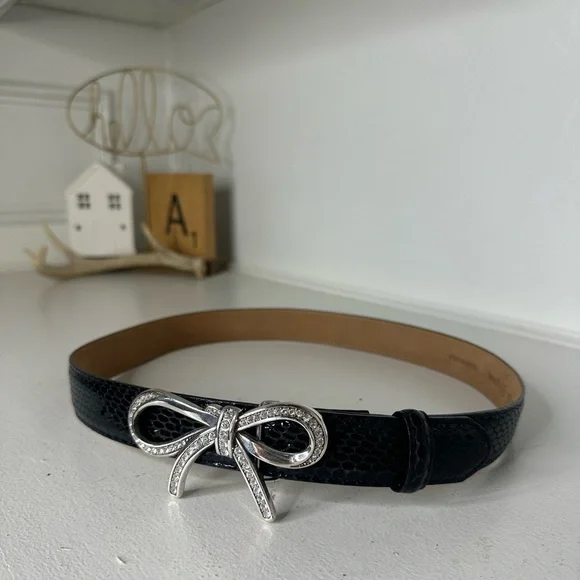 **SOLD**Brighton Black Embossed Leather Belt with Rhinestone Bow Buckle - Picture 1 of 4